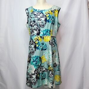 J. Crew 100% Silk Blue/Green Floral Print Fit and Flare Midi Size 12 #324